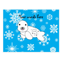 Cute seal blue and white snowflakes post cards