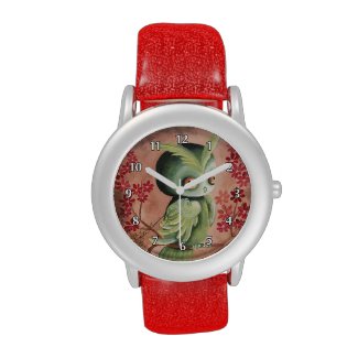 Cute Serious Green Owl Wristwatch