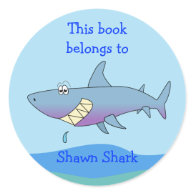 Cute Shark Custom Bookplate Template for Kids Stickers