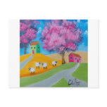Cute sheep colorful folk art picture postcard