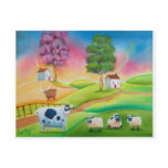 Cute sheep cows folk art naive painting G Bruce Postcard