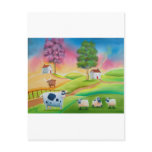 Cute sheep cows folk art naive painting G Bruce Postcard