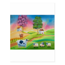 Cute sheep cows folk art naive painting G Bruce postcards
