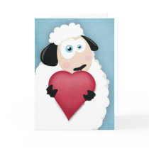 Cute Sheep Holding a Love Heart Valentine Cards