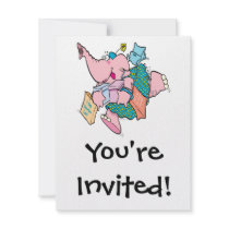 cute shopaholic shopping elephant personalized invitations