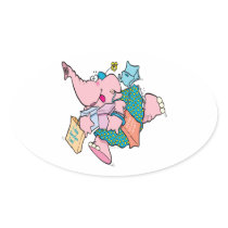 cute shopaholic shopping elephant oval stickers