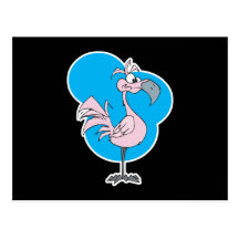 cute silly cartoon pink flamingo post card