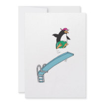 cute silly diving penguin custom invites