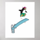 cute silly diving penguin print
