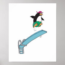 cute silly diving penguin print