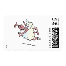 cute silly happy lamb cartoon character postage stamps