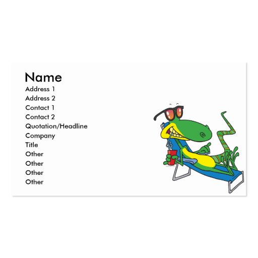 cute silly lounging sun lizard cartoon business card template