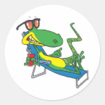 cute silly lounging sun lizard cartoon round sticker