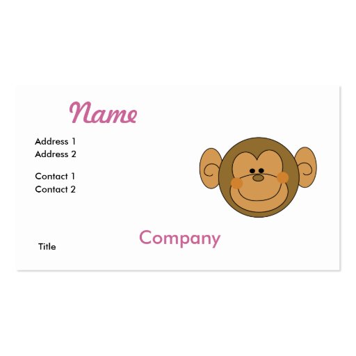 Cute Silly Monkey Face Business Cards (front side)