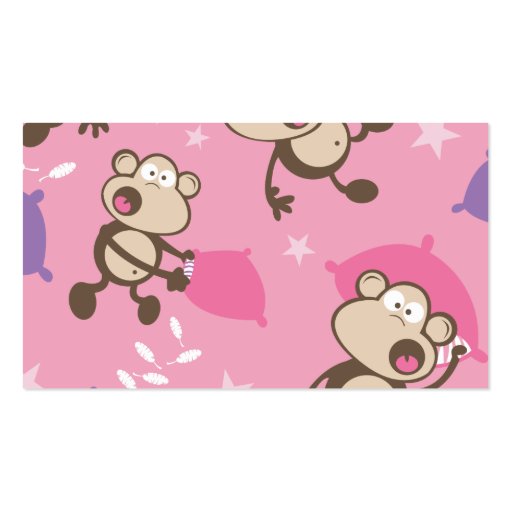 cute silly pillow fighting fight monkeys  cartoon business card (back side)