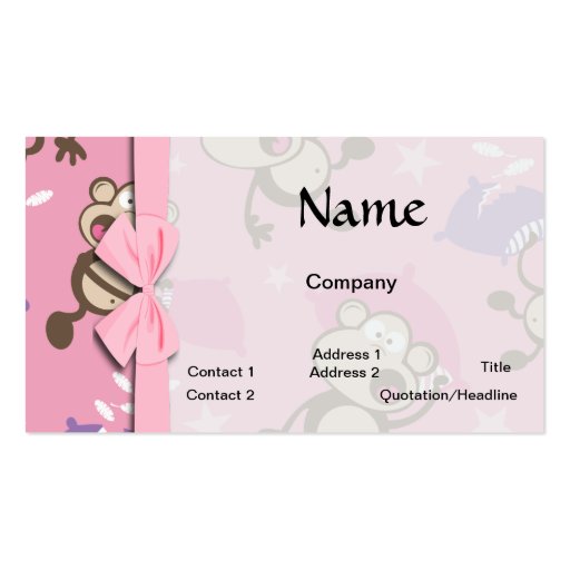 cute silly pillow fighting fight monkeys  cartoon business card (front side)