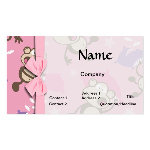 cute silly pillow fighting fight monkeys  cartoon business card