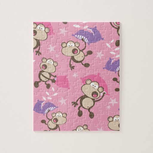 cute silly pillow fighting fight monkeys cartoon jigsaw puzzle Zazzle