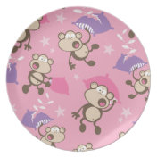 cute silly pillow fighting fight monkeys cartoon plate