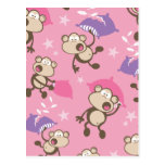 cute silly pillow fighting fight monkeys  cartoon postcard