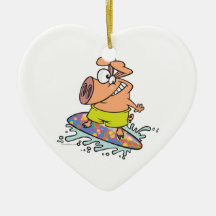cute silly surfer surfing piggy pig christmas tree ornament