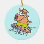 cute silly surfer surfing piggy pig christmas tree ornaments