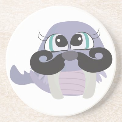 cute silly walrus cartoon with mustache coaster Zazzle_coaster