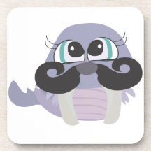 cute silly walrus cartoon with mustache coasters