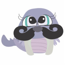 cute silly walrus cartoon with mustache cut outs