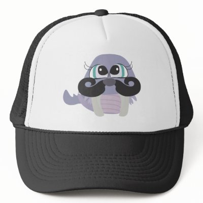 cute silly walrus cartoon with mustache hat Zazzle_hat