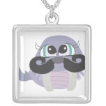 cute silly walrus cartoon with mustache necklace
