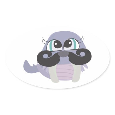 cute silly walrus cartoon with mustache sticker Zazzle_sticker