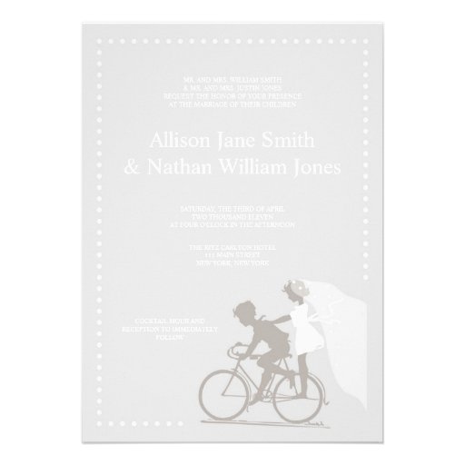 CUTE Silver Bicycle Couple Wedding Invitation