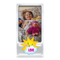 Cute silver photo frame with dreaming sun photo cards by Kidsplanet Cute silver photo frame with dreaming sun photo cards