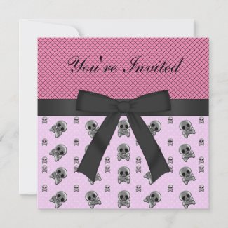Cute Silver Skulls & Fishnet Pink & Black Birthday zazzle_invitation