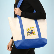 Cute Singing Blue Bird Tree Tote Bags