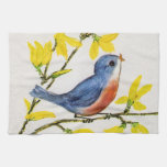 Cute Singing Blue Bird Tree Branch Kitchen Towels