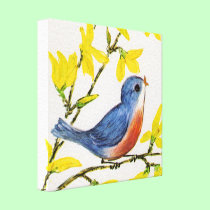 Cute Singing Blue Bird Tree canvas prints