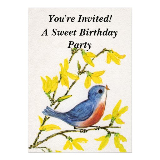 Cute Singing Blue Bird Tree Invitations