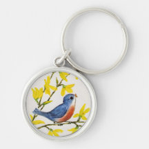 Cute Singing Blue Bird Tree Keychain