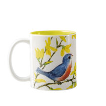 Cute Singing Blue Bird Tree Mugs