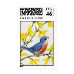 Cute Singing Blue Bird Tree Postage Stamps
