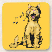Cute singing orange cat drawing with musical notes coasters