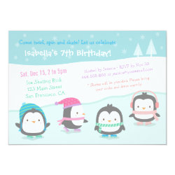Cute Skating Penguins Birthday Party Invitations