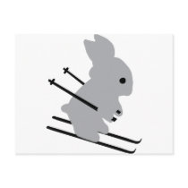 cute ski bunny  snow skiing post card