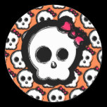 Cute skull with bow round stickers