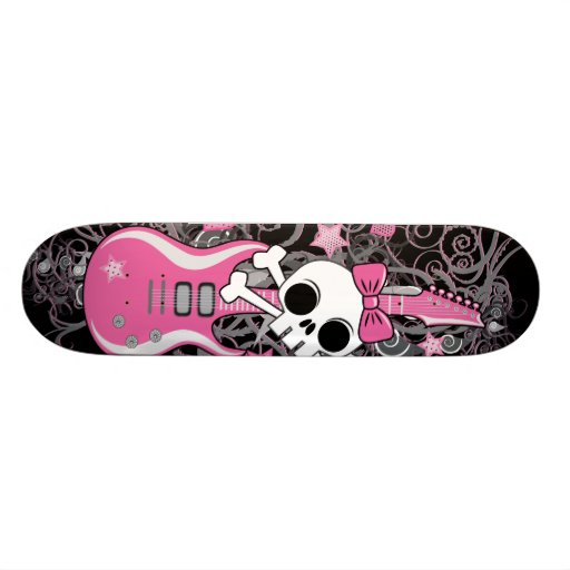 Cute Skull with Pink Guitar Skateboard Deck Zazzle