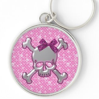 Cute Skull with Ribbon Pink Key Chain zazzle_keychain