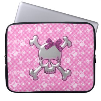 Cute Skull with Ribbon Pink Laptop Sleeve electronicsbag