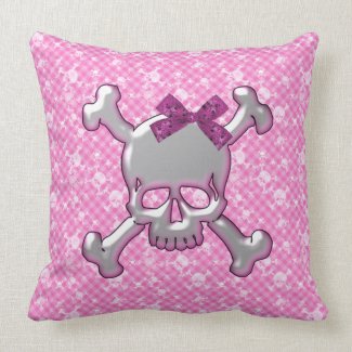 Cute Skull with Ribbon Pink Pillow mojo_throwpillow